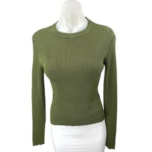 NA-KD Women's Green Rib Knit Long Sleeve Crew Neck Slim Fit Sweater Top Size S